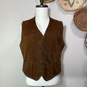Mens Vintage Rockabilly Pioneer Wear Brown Leather Suede Sherpa Lined Vest 38